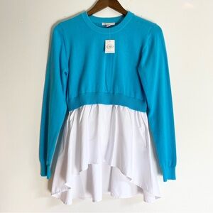 NWT Boutique Cato Blue and White Layered Look Sweater Top Medium